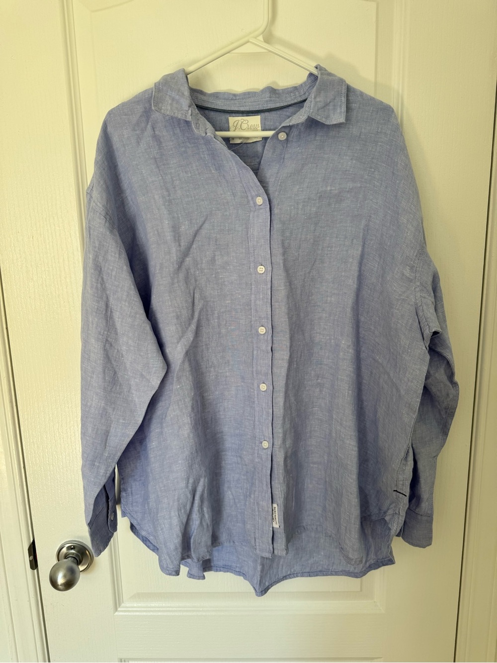 J. Crew Men's Light Blue Linen Button-Down Shirt - Relaxed Fit